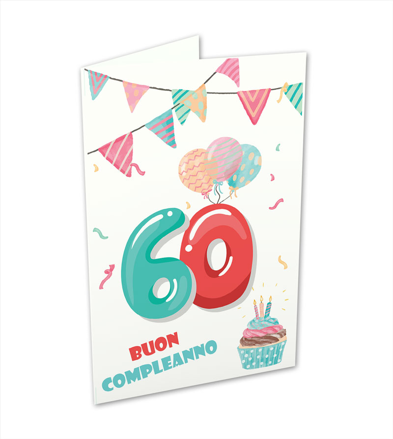 Biglietto Compleanno 60 anni cupcake